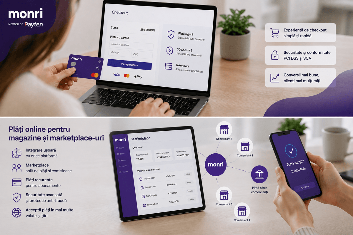 Soluții Monri pentru magazine online și marketplace-uri – plăți recurente, split payment și plăți către comercianți